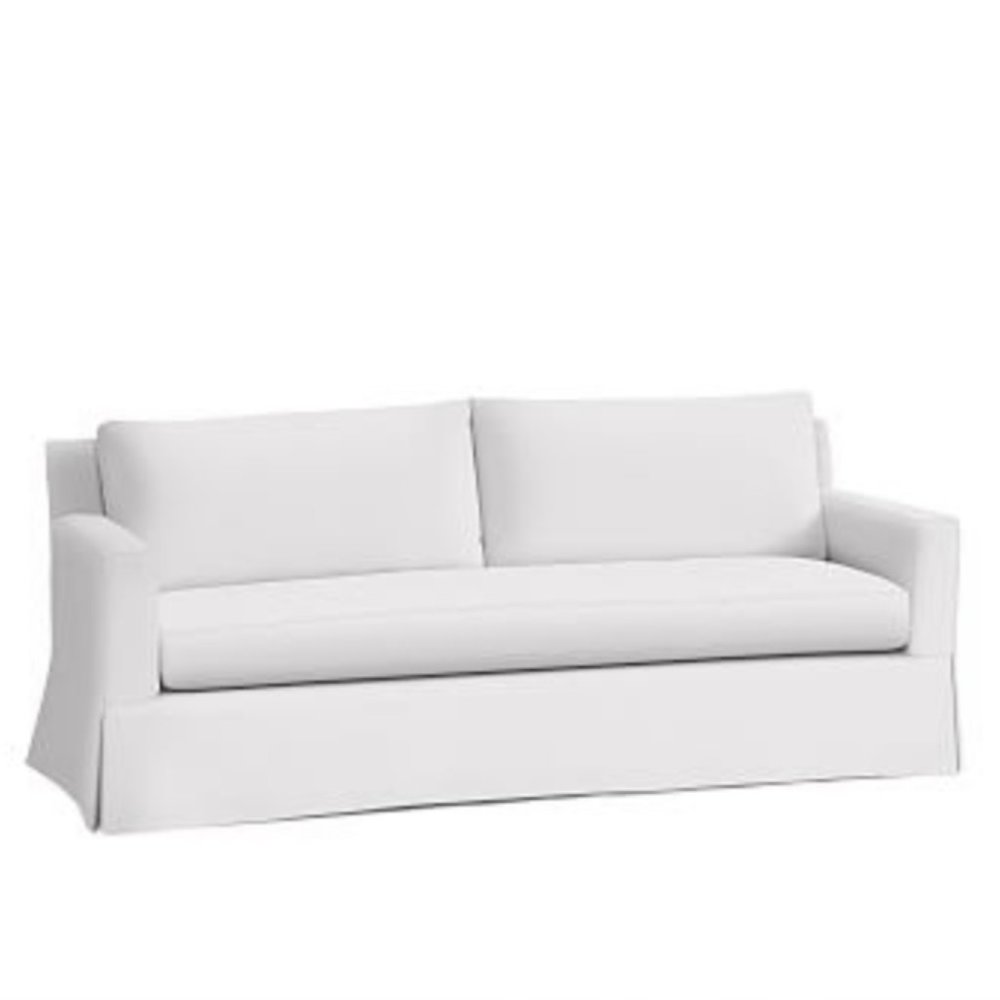 York Square Arm Sofa with Bench Cushion Slipcover Color Fabric Twill White